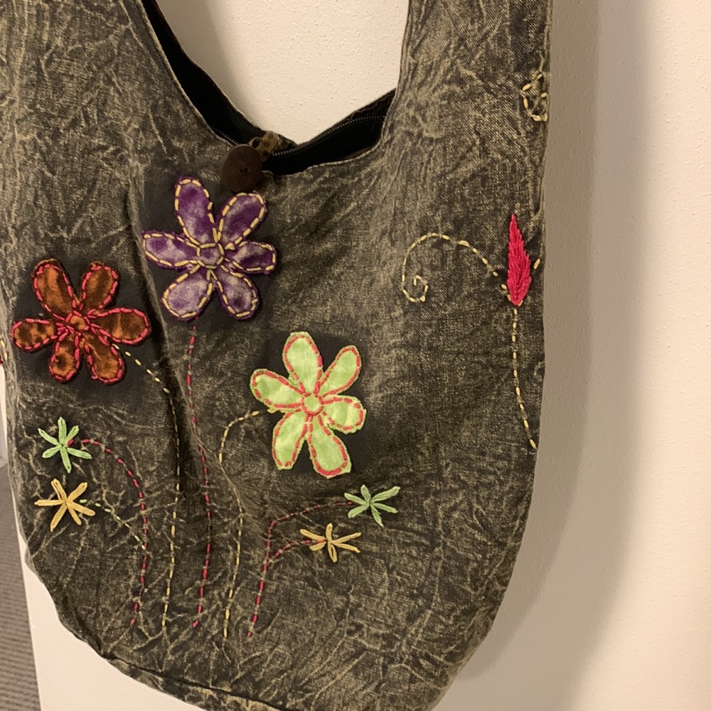 New handmade by artist hobo bag. Lightweight Embroidered fabric